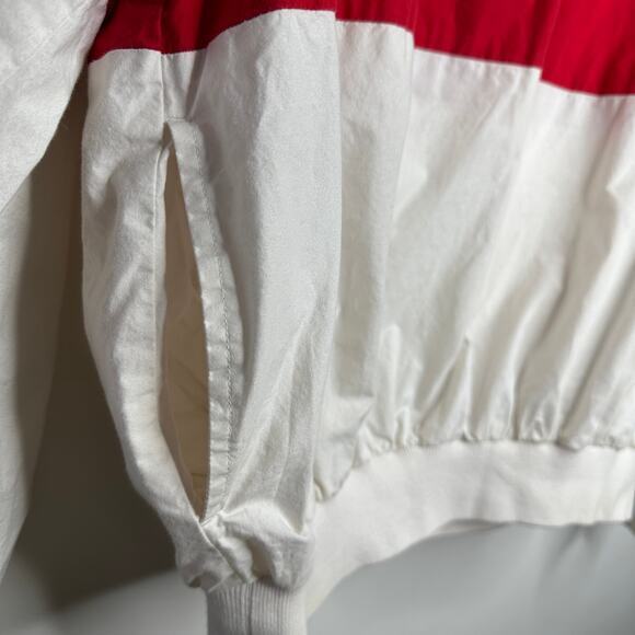 Vintage J. Crew Mens Snap Button Pullover‎ Windbreaker L Red White Blue 90s - Picture 3 of 6